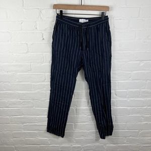 Topshop Mens Striped Straight Leg Denim Pants Drawstring Waist Dark Blue Size 28